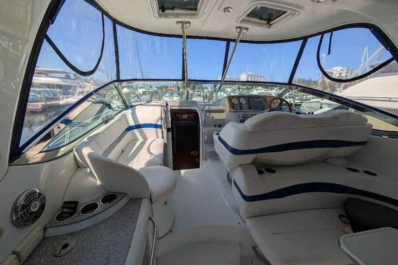 Slide: The Image of Interior of a 2008 Formula 40 Performance Cruiser with plush seating and modern controls. - 17