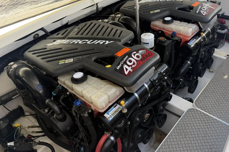 Slide: The Image of Twin Mercury MerCruiser 496 MAG engines in a 2001 Formula 330 Sun Sport boat. - 17