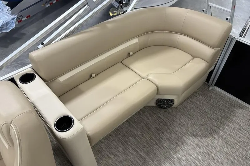 Slide: The Image of Luxurious seating on 2026 Godfrey Xperience 2086 SBX pontoon boat with cup holders and speaker. - 10