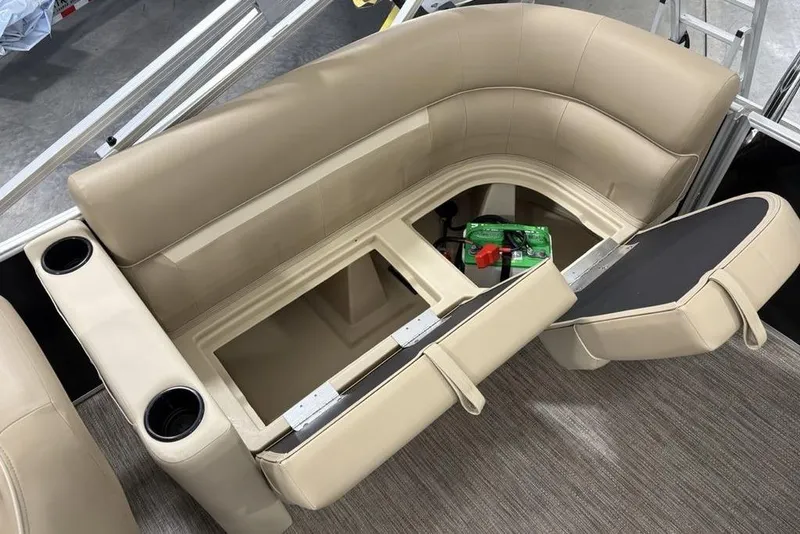 Slide: The Image of 2026 Godfrey Xperience 2086 SBX boat seat with storage compartment and cup holders. - 17