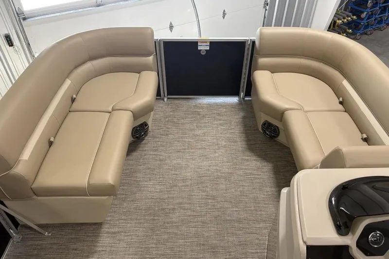 Slide: The Image of Interior of 2026 Godfrey Xperience 2086 SBX pontoon boat with beige seating. - 6