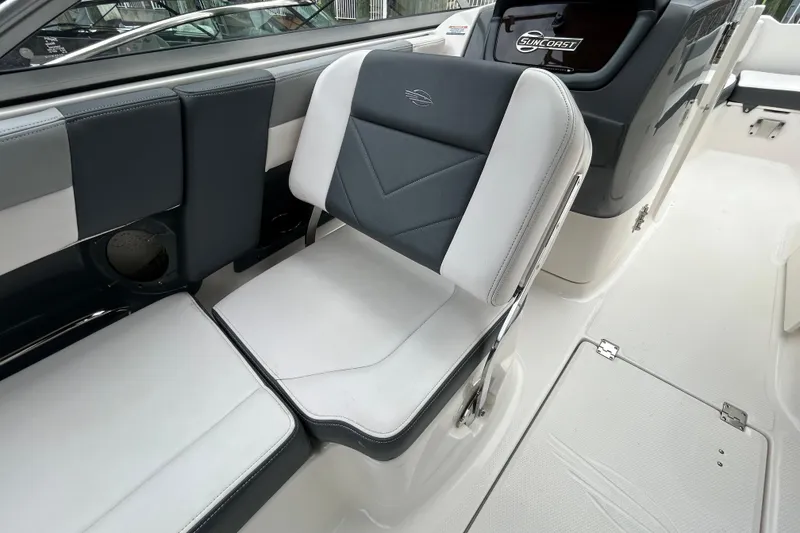 Slide: The Image of 2020 Chaparral 230 Suncoast boat interior with sleek seating and modern design. - 85