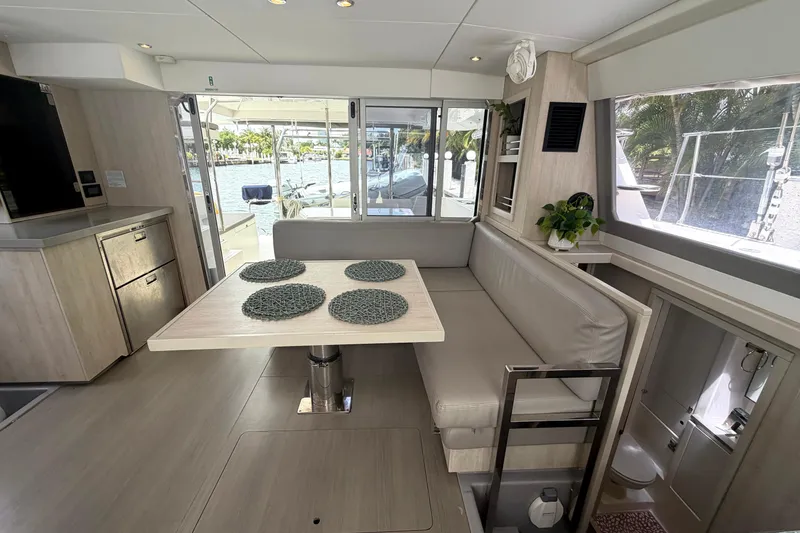 Slide: The Image of Modern interior of 2018 Leopard 40 catamaran with dining area and sleek design. - 56