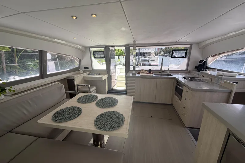 Slide: The Image of Modern interior of a 2018 Leopard 40 catamaran with spacious kitchen and dining area. - 59