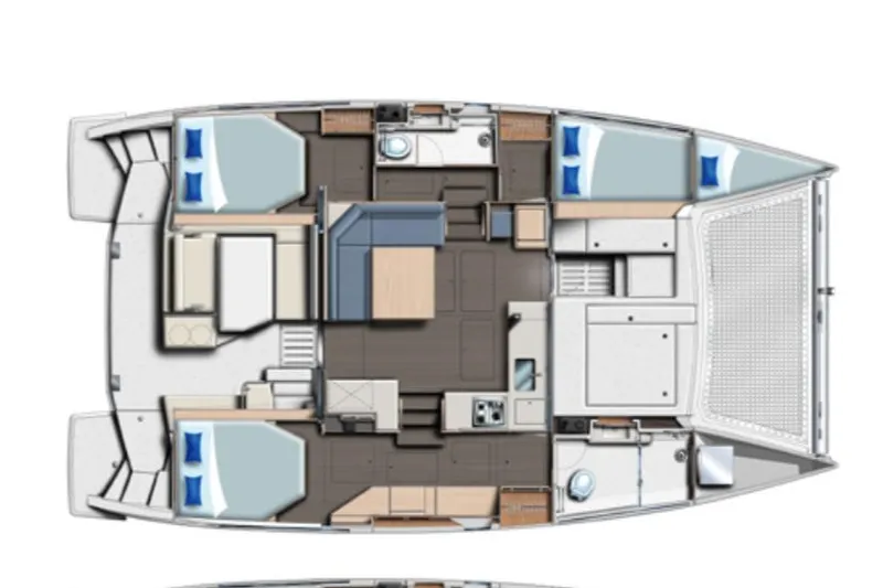 Slide: The Image of Leopard 40 catamaran layout, 2018 model, featuring cabins and living area. - 7