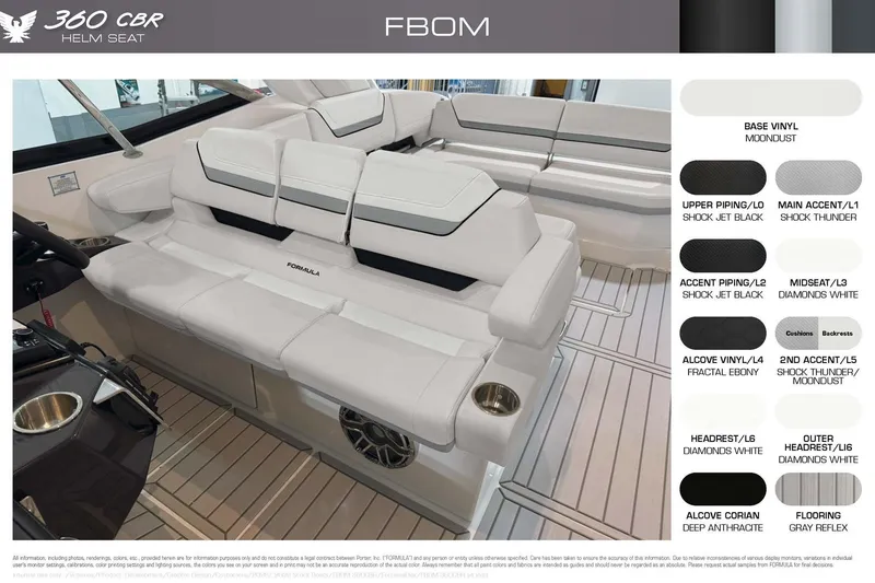 Slide: The Image of 2026 Formula 360 Crossover Bowrider I/O helm seat with luxurious vinyl and accent options. - 18