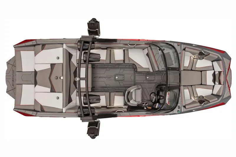 Slide: The Image of Manufacturer Provided Image: 2019 Supreme ZS232 boat interior, top view, gray and white seating. - 2