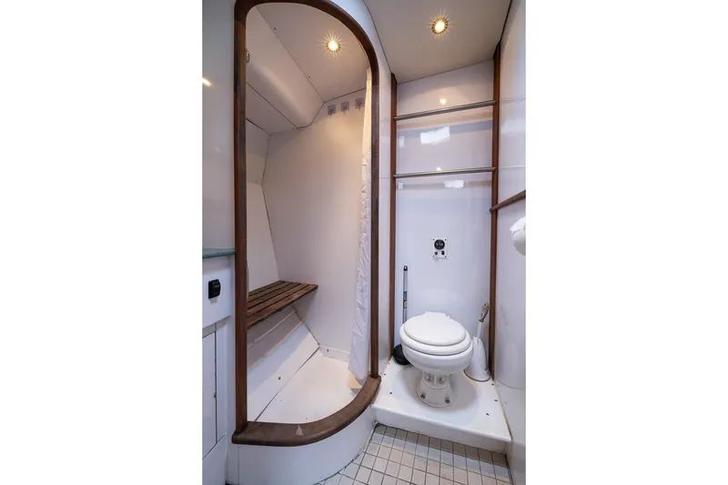 Slide: The Image of Bathroom interior of 2001 Kanter Bougainvillea 62 yacht with shower and toilet. - 36