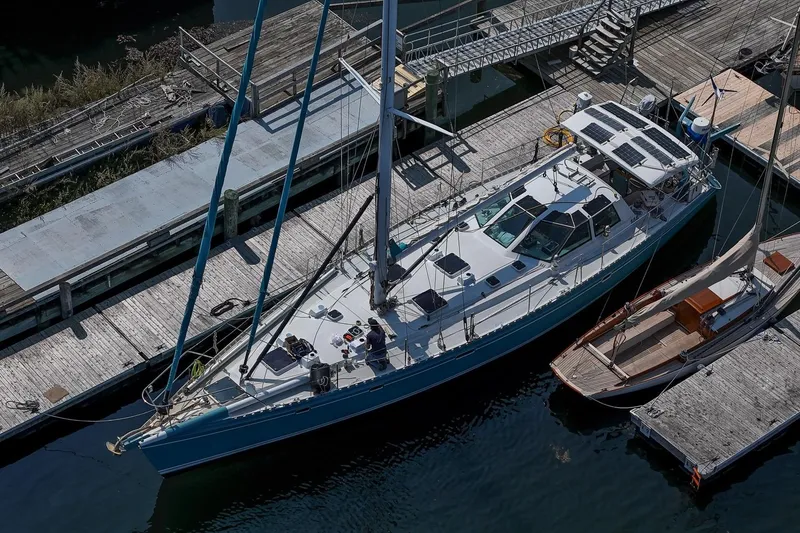 Slide: The Image of Aerial view of 2001 Kanter Bougainvillea 62 yacht docked at a marina. - 4