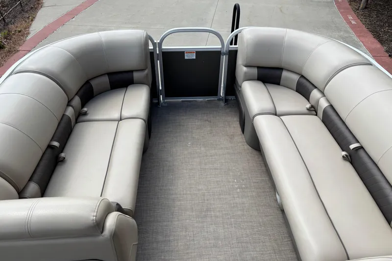 Slide: The Image of 2022 Sun Tracker Party Barge 20 DLX interior with spacious seating and modern design. - 3