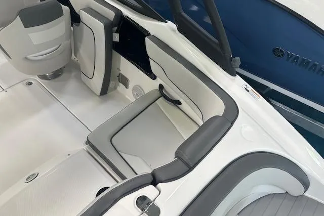 Slide: The Image of 2025 Yamaha Boats AR190 interior with sleek seating and modern design. - 10