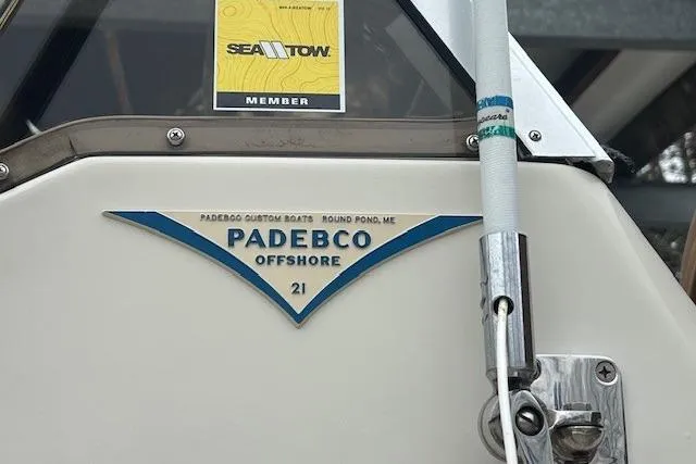 Slide: The Image of 1993 Padebco V-21 Offshore boat with Sea Tow membership sticker. - 8
