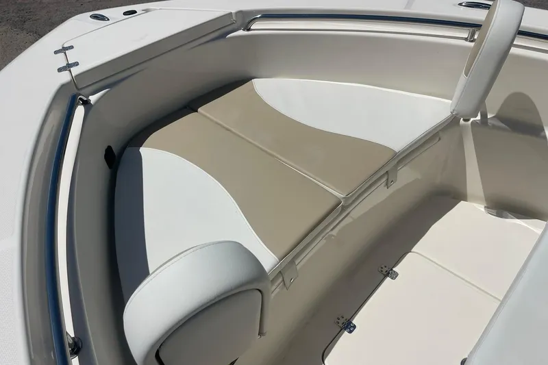 Slide: The Image of 2026 Bulls Bay 200 Center Console boat interior with cushioned seating. - 8