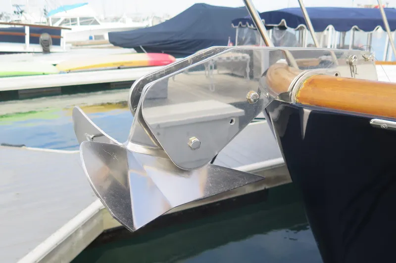 Slide: The Image of Stainless steel anchor on 2007 Hinckley Talaria 40 yacht at marina. - 13