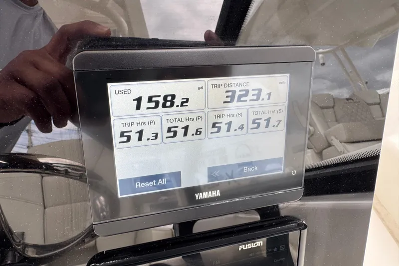 Slide: The Image of Yamaha display showing trip data on 2024 World Cat 260 DC-X boat. - 33