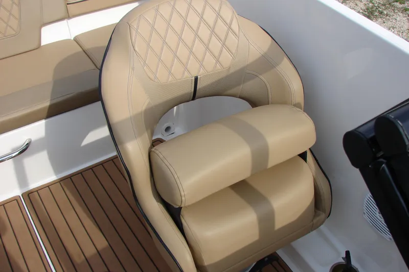 Slide: The Image of 2021 Bayliner VR4 Bowrider I/O tan seat with diamond stitching detail. - 24