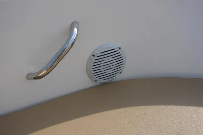 Slide: The Image of 2021 Bayliner VR4 Bowrider I/O interior with speaker and handle detail. - 25