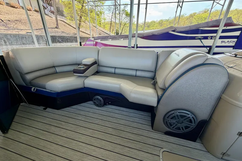 Slide: The Image of Luxurious seating on a 2017 South Bay 725 RS pontoon boat with modern design. - 18