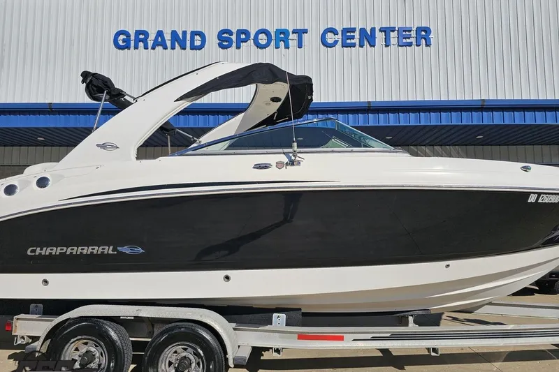 Slide: The Image of 2010 Chaparral 276 SSX boat on trailer at Grand Sport Center. - 3