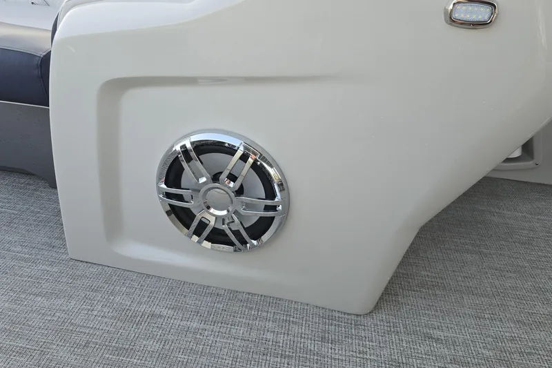 Slide: The Image of 2023 Avalon Catalina 2585 CRFS Funship pontoon boat docked at marina. - 18