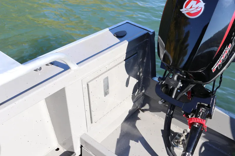 Slide: The Image of 2026 Alumaweld Stryker 220 boat with outboard motor on a sunny day. - 20