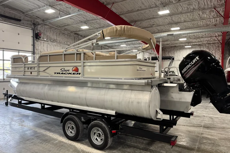 Slide: The Image of 2016 Sun Tracker Party Barge 22 XP3 pontoon boat in indoor storage. - 3