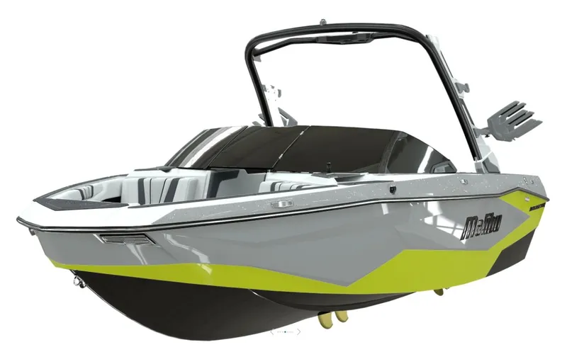 Slide: The Image of 2025 Malibu Wakesetter 22 LSV boat, sleek design, yellow accents. - 5