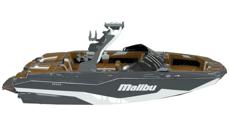 Slide: The Image of 2026 Malibu M242 boat, sleek design, luxurious features. - 4