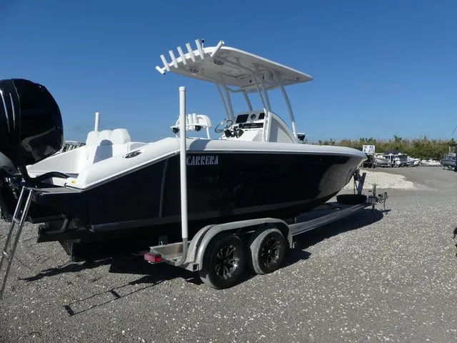 Slide: The Image of 2018 Carrera Sport Fishing boat on trailer, side view. - 4