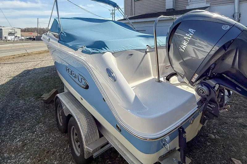 Slide: The Image of 2022 Robalo R227 Dual Console boat with Yamaha engine on trailer. - 6