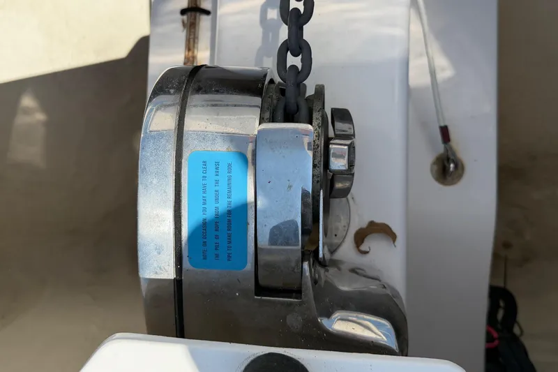 Slide: The Image of Close-up of a 2008 Southport 28 Tournament Express boat's anchor windlass mechanism. - 26