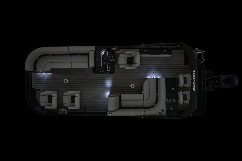 Slide: The Image of 2026 Ranger 220FC boat interior with tan and black seating, spacious layout. - 8