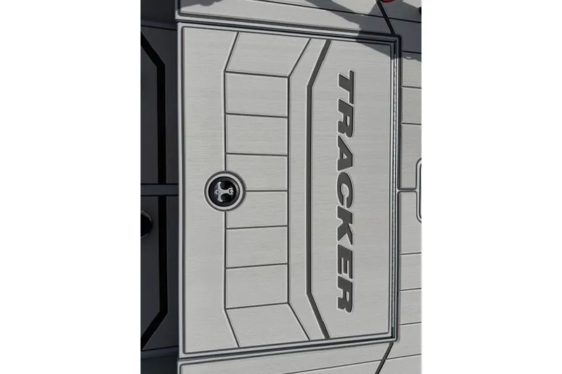 Slide: The Image of 2026 Tracker Bass Tracker Classic CC boat deck with logo and hatch detail. - 7