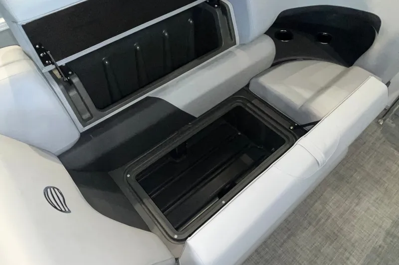 Slide: The Image of Interior seating and storage of 2026 Sun Tracker Party Barge 20 DLX pontoon boat. - 25