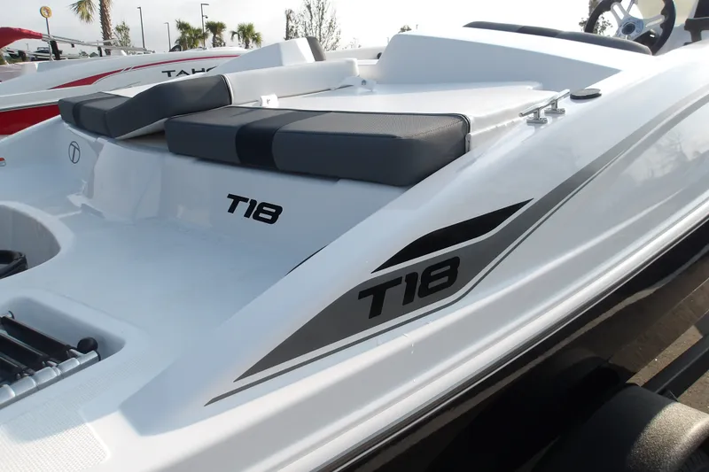 Slide: The Image of 2026 Tahoe T18 boat with sleek design and comfortable seating. - 4