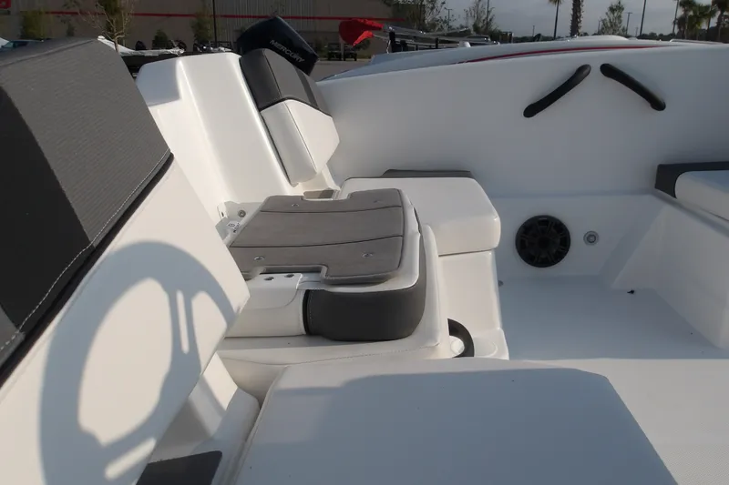Slide: The Image of 2026 Tahoe T18 boat interior with seating and speaker, showcasing modern design. - 15