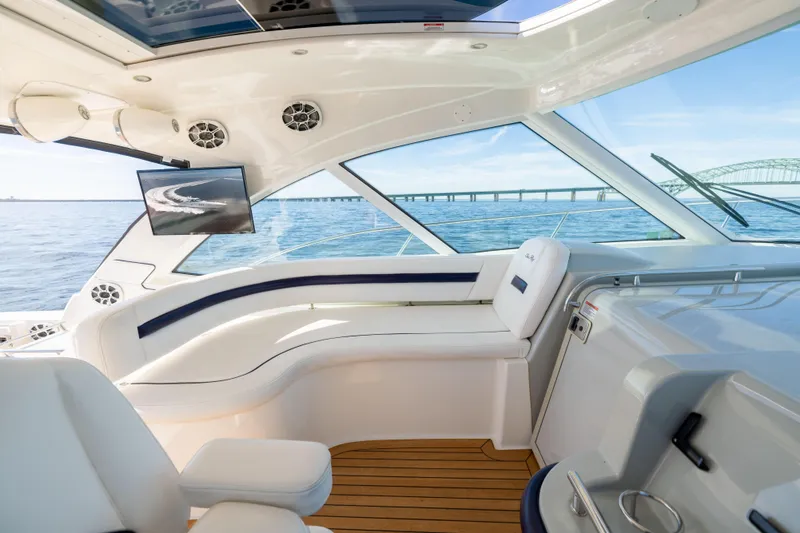 Slide: The Image of Luxurious interior of 2010 Sea Ray 500 Sundancer yacht with ocean view. - 17