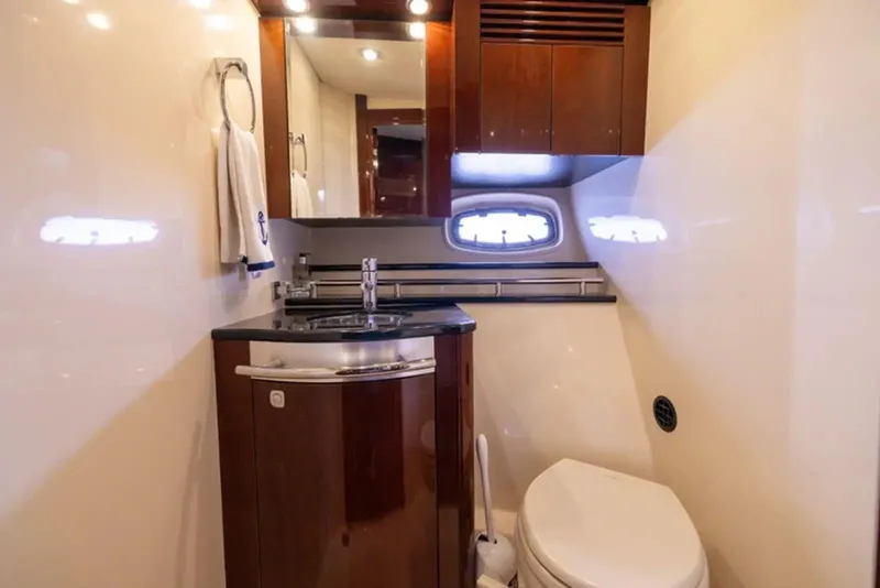 Slide: The Image of Luxurious bathroom interior of 2010 Sea Ray 500 Sundancer yacht with modern fixtures. - 43