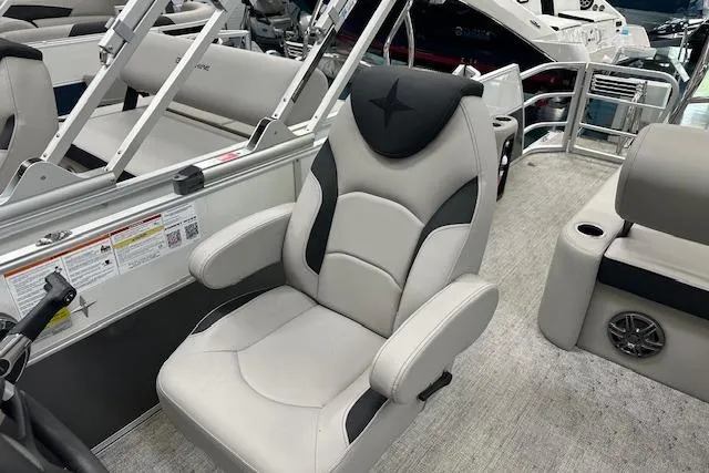 Slide: The Image of Luxury seating on 2026 Berkshire 24UL LE B pontoon boat, featuring plush upholstery and modern design. - 14