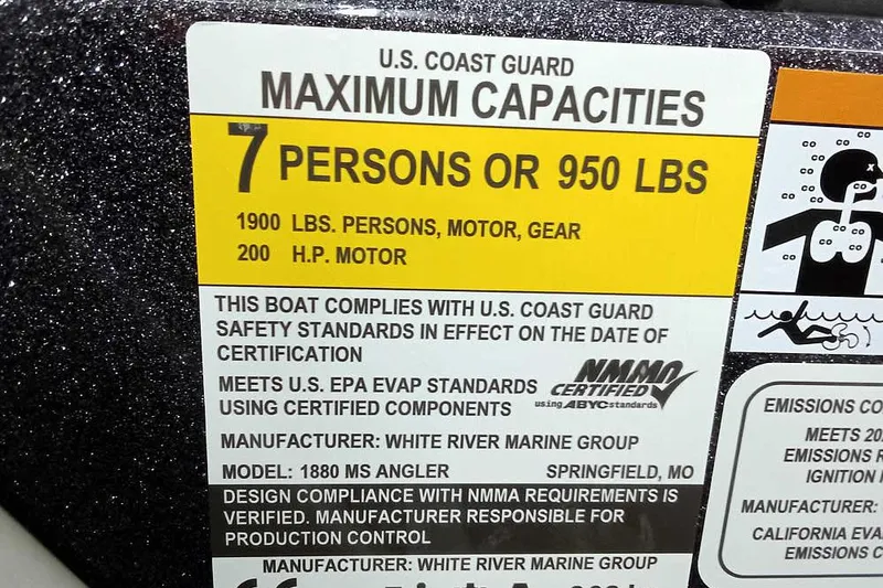 Slide: The Image of U.S. Coast Guard capacity label for Ranger 1880MS A Pack Equipped, 2026 model. - 18