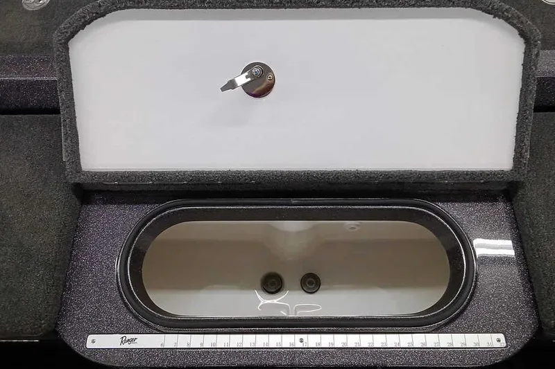 Slide: The Image of 2026 Ranger 1880MS A Pack Equipped livewell with measuring ruler and secure latch. - 28