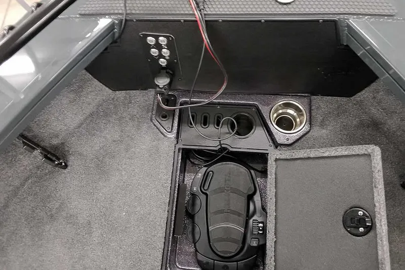 Slide: The Image of Interior view of 2026 Ranger VX1888 WT boat with control panel and foot pedal. - 10
