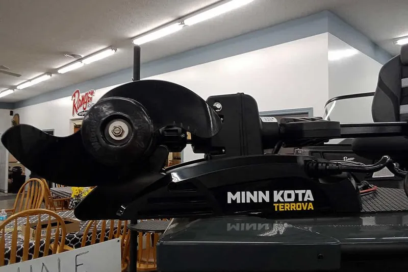 Slide: The Image of Minn Kota Terrova motor on 2026 Ranger VX1888 WT boat in showroom. - 4