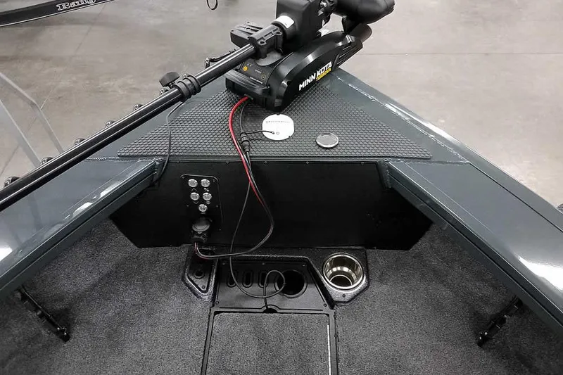 Slide: The Image of 2026 Ranger VX1888 WT boat interior with Minn Kota trolling motor and control panel. - 9