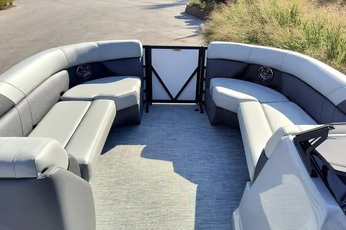 Slide: The Image of Interior of 2026 Viaggio V22U pontoon boat with spacious seating and modern design. - 13