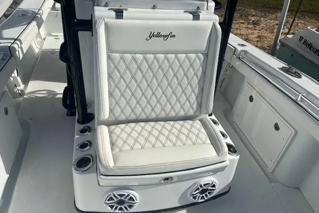 Slide: The Image of 2017 Yellowfin 26 Hybrid boat seat with diamond-stitched upholstery and integrated speakers. - 9