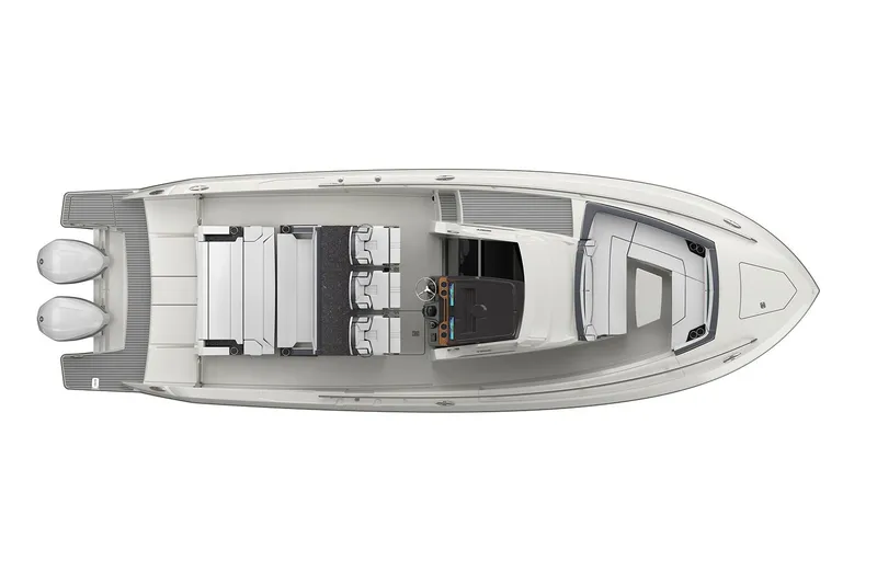 Slide: The Image of Manufacturer Provided Image: Top view of a 2021 Tiara Sport 34 LS boat with dual outboard engines. - 18