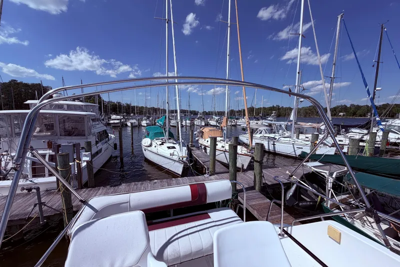 Slide: The Image of 1987 Sea Ray 340 Sedan Bridge, upper helm - 14