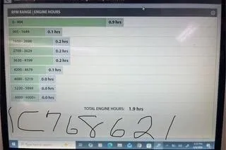 Slide: The Image of Display screen showing engine hours for Tahoe T16, 2024 model, with handwritten note. - 8