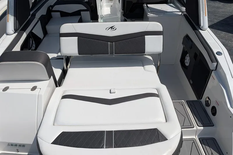 Slide: The Image of 2021 Monterey 255SS Super Sport boat interior with sleek seating design. - 7